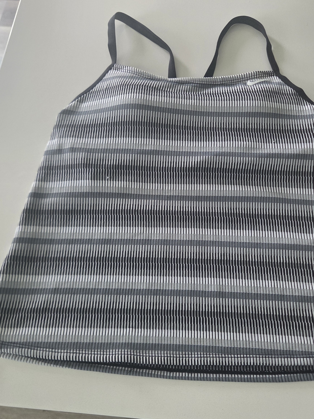 Nike Striped Black and White Spaghetti Strap Tankini Swim Top